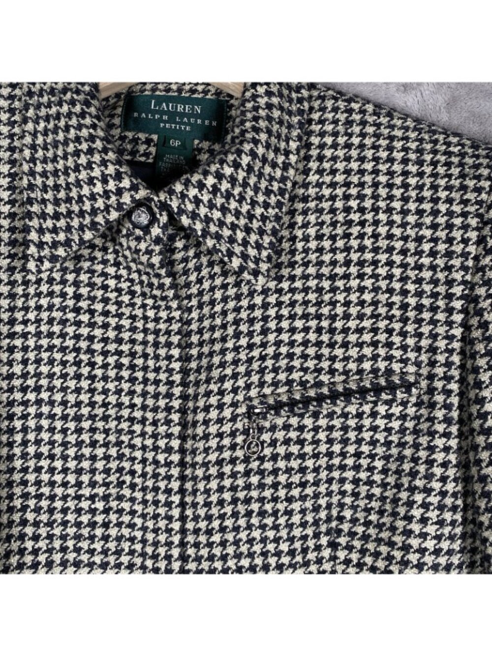 Lauren Ralph Lauren Jacket Women 6P Houndstooth Tweed Equestrian Horse Silk Wool - Picture 6 of 16
